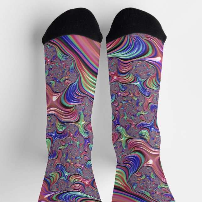 Colorful Vortex Abstract Trippy Spiral Fractal Socks (Top)