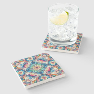 Colorful Vortex Tile Pattern Stone Coaster