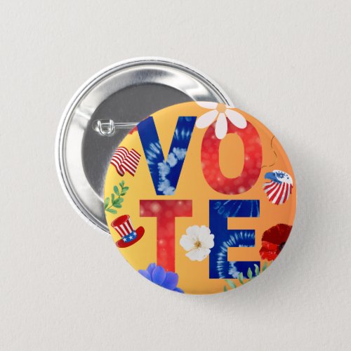 Colorful Vote American Flag Eagle Flower Button