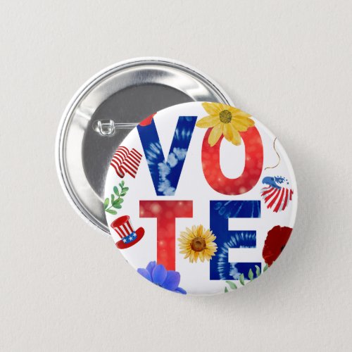 Colorful Vote American Flag Eagle Flower w White Button