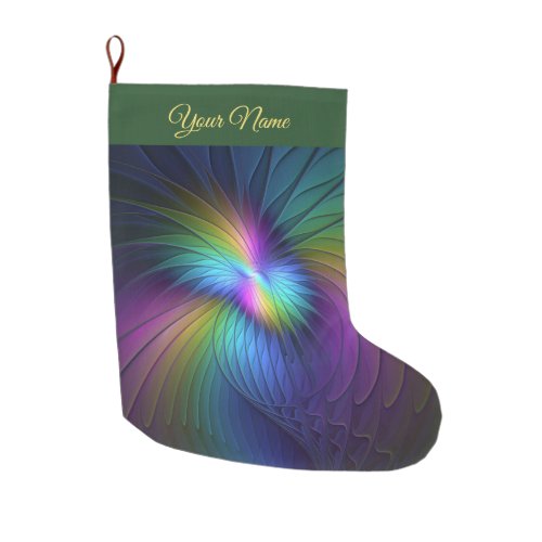 Colorful W Blue Modern Abstract Fractal Art Name Large Christmas Stocking