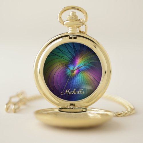 Colorful W Blue Modern Abstract Fractal Art Name Pocket Watch