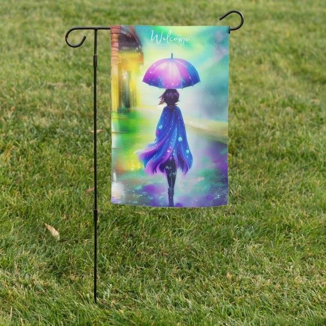 Colorful walk in the rain  garden flag (In SItu)