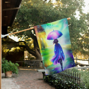 Colorful walk in the rain  house flag