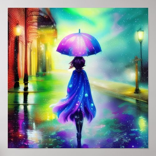 Colorful walk in the rain   poster