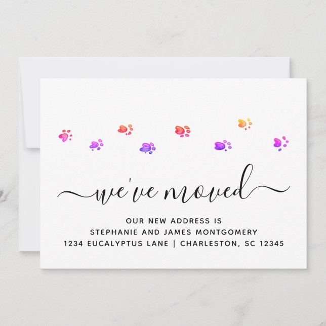 Colorful Walking Paws Moving Announcement Card (Front)