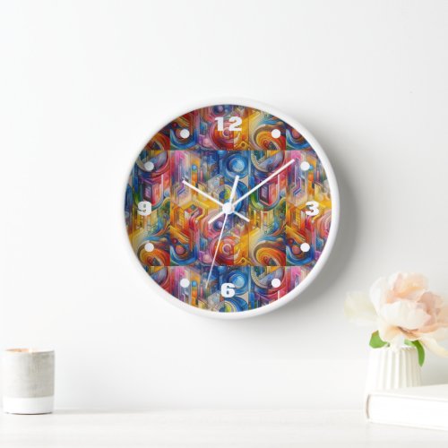 Colorful Wall Clock with White Frame