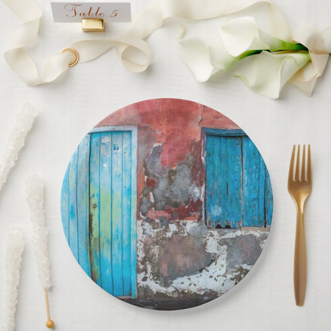 Colorful wall, door and shutters paper plates (Wedding)