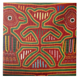 Colorful Wall Hanging of Cuna Indians 2 Tile