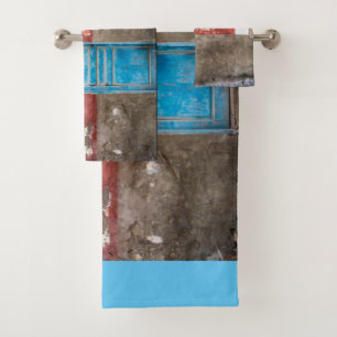 Colorful wall with blue door bath towel set