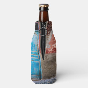 Colorful wall with blue door bottle cooler