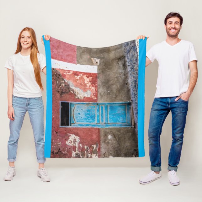 Colorful wall with blue door fleece blanket (In Situ)