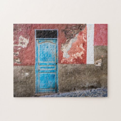 Colorful wall with blue door jigsaw puzzle