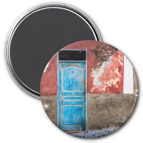 Colorful wall with blue door magnet