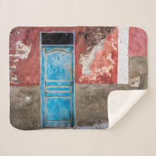 Colorful wall with blue door sherpa blanket