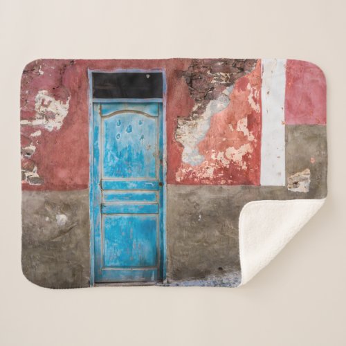 Colorful wall with blue door sherpa blanket