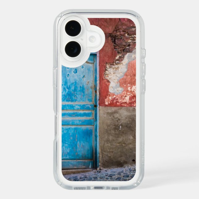 Colorful wall with blue door speck iPhone case (Front)