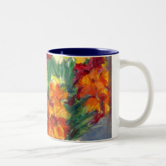 Colorful Wallflowers Hand-painted in Oil Pastels Two-Tone Coffee Mug