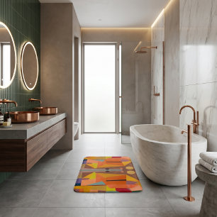 Colorful Warm Abstract Vintage Geometric Pattern Bath Mat