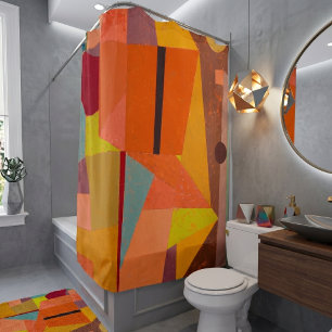 Colorful Warm Abstract Vintage Geometric Pattern Shower Curtain
