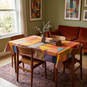 Colorful Warm Abstract Vintage Geometric Pattern Tablecloth