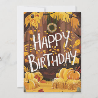 Colorful Warm Forest Autumn Fall Happy Birthday Card