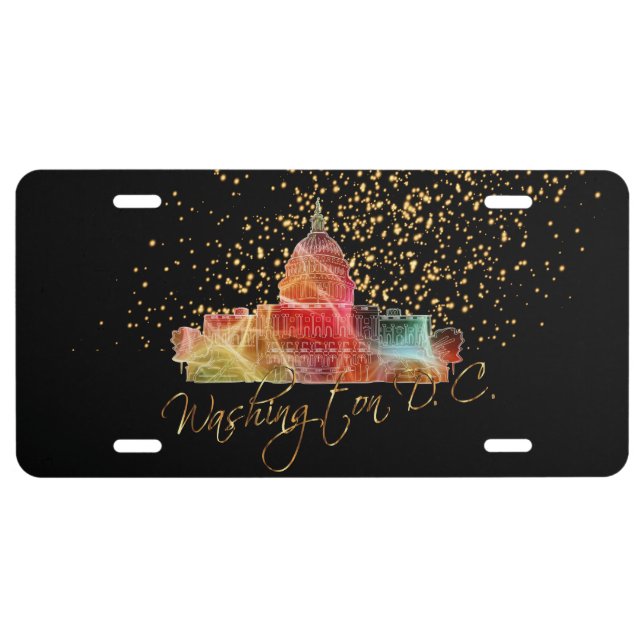 Colorful Washington DC Skyline Design License Plate (Front)