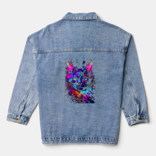 Colorful Water color Cat Dad dy Mom my Boy Girl  Denim Jacket
