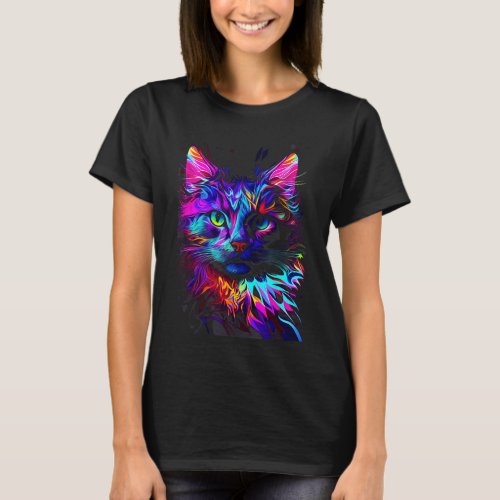 Colorful Water color Cat Dad dy Mom my Boy Girl  T_Shirt