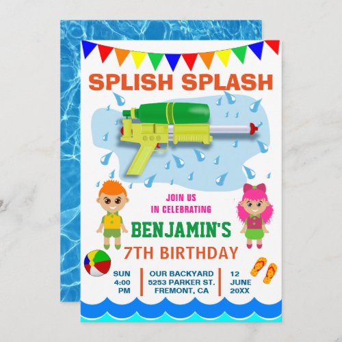 Colorful Water Gun Kids Birthday Party Invitation