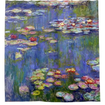 Colorful Water Lily Pond Reflections Fine Art Shower Curtain by monetart at Zazzle