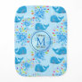 Colorful Water Splash Blue Whale Monogram Pattern Baby Burp Cloth
