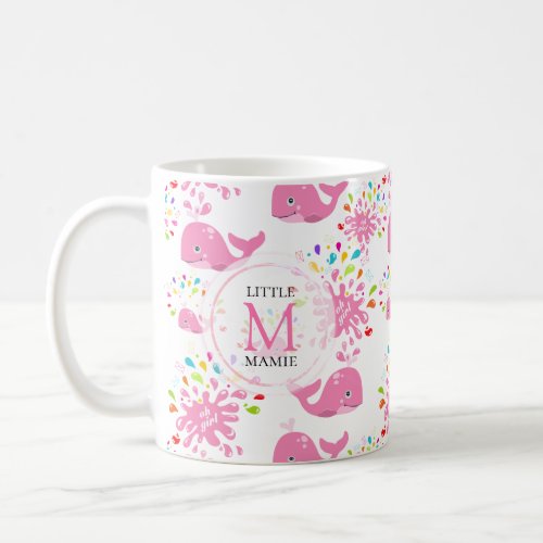 Colorful Water Splash Pink Whale Monogram Pattern Coffee Mug