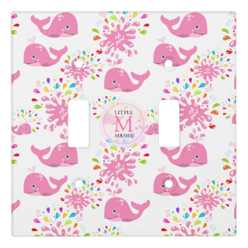 Colorful Water Splash Pink Whale Monogram Pattern Light Switch Cover