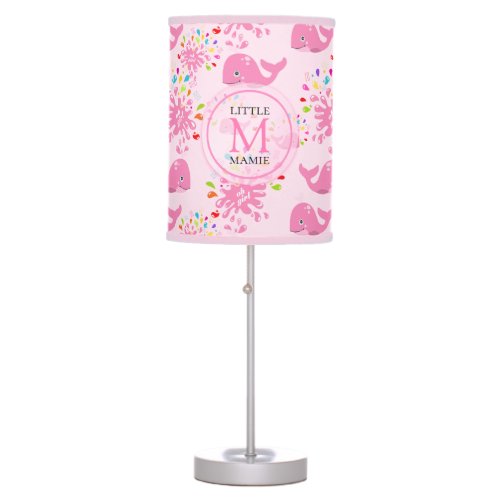 Colorful Water Splash Pink Whale Monogram Pattern Table Lamp