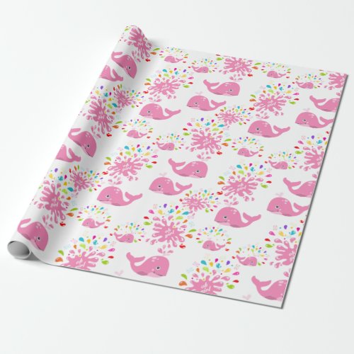 Colorful Water Splash Pink Whale Pattern Wrapping Paper