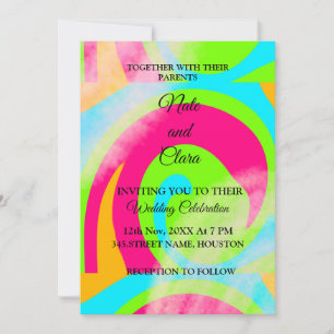 Colorful watercolor abstract add name text invitation