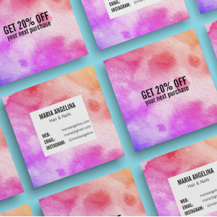 Colorful watercolor abstract art pink peach  discount card
