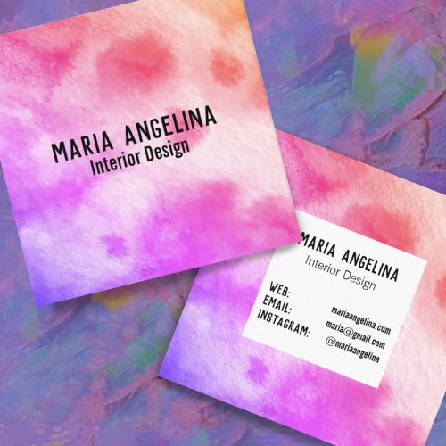 Colorful watercolor abstract art pink peach fuzz square business card