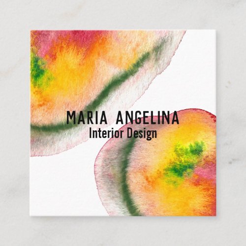 Colorful watercolor abstract art swirls red yellow square business card