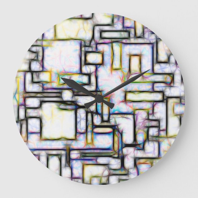 Colorful Watercolor Abstract Geometric Modern Large Clock (Front)