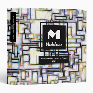 Colorful Watercolor Abstract Geometric Monogram 3 Ring Binder