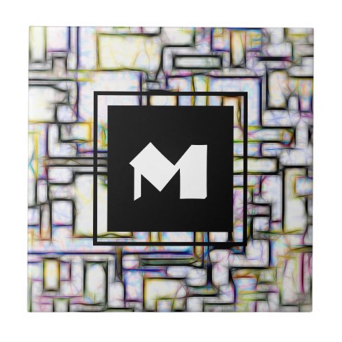 Colorful Watercolor Abstract Geometric Monogram Ceramic Tile