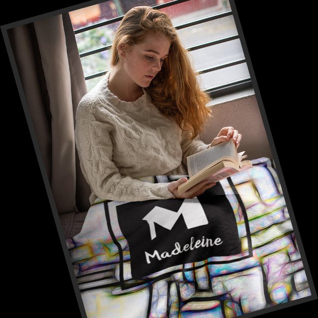 Colorful Watercolor Abstract Geometric Monogram Fleece Blanket (Creator Uploaded)