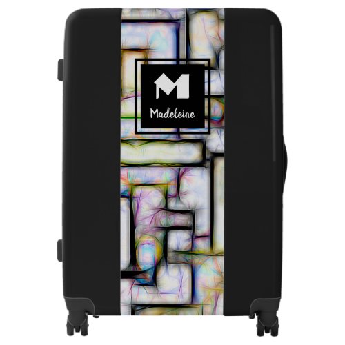 Colorful Watercolor Abstract Geometric Monogram Luggage