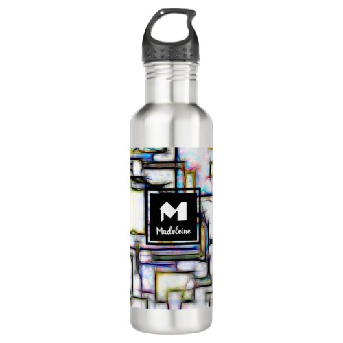 Colorful Watercolor Abstract Geometric Monogram Stainless Steel Water Bottle