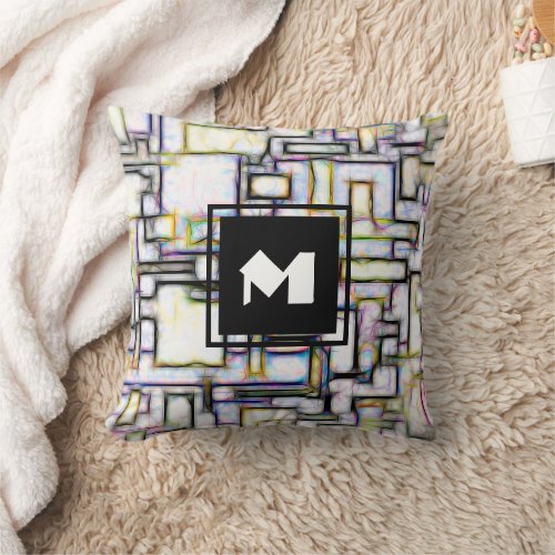 Colorful Watercolor Abstract Geometric Monogram Throw Pillow