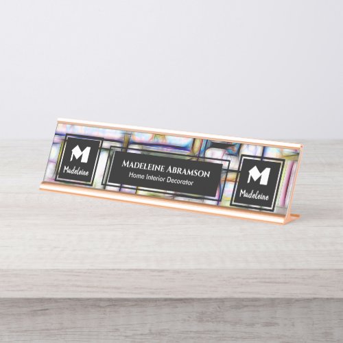 Colorful Watercolor Abstract Geometric Personalize Desk Name Plate