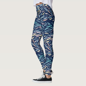 Colorful Watercolor Abstract Leaf  Pattern Leggings