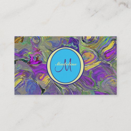 Colorful Watercolor Abstract Pattern Monogram Business Card